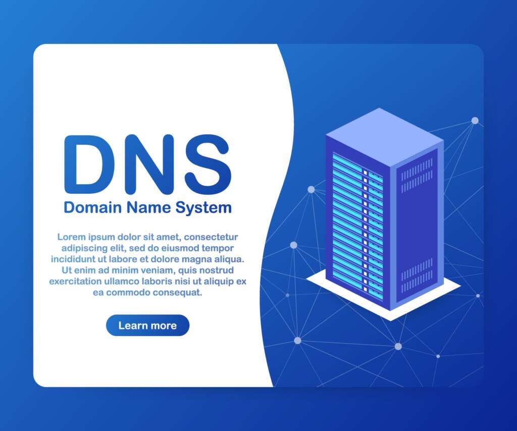 Illustration representing a Domain Name System DNS server mapping domain names to IP addresses